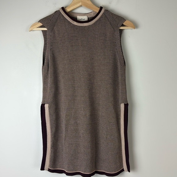 Aritzia Wilfred Palmier Sweater in Maroon/Cream Stripes Size Extra Small - Picture 2 of 8